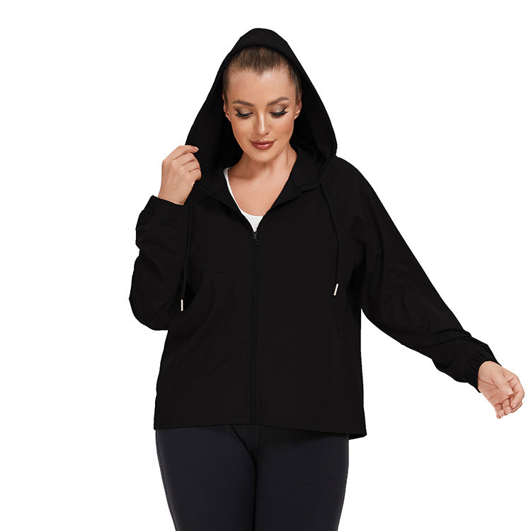 Wholesale Large Size Long Sleeve Quick Drying Loose Sun Protection Hooded Yoga Wear